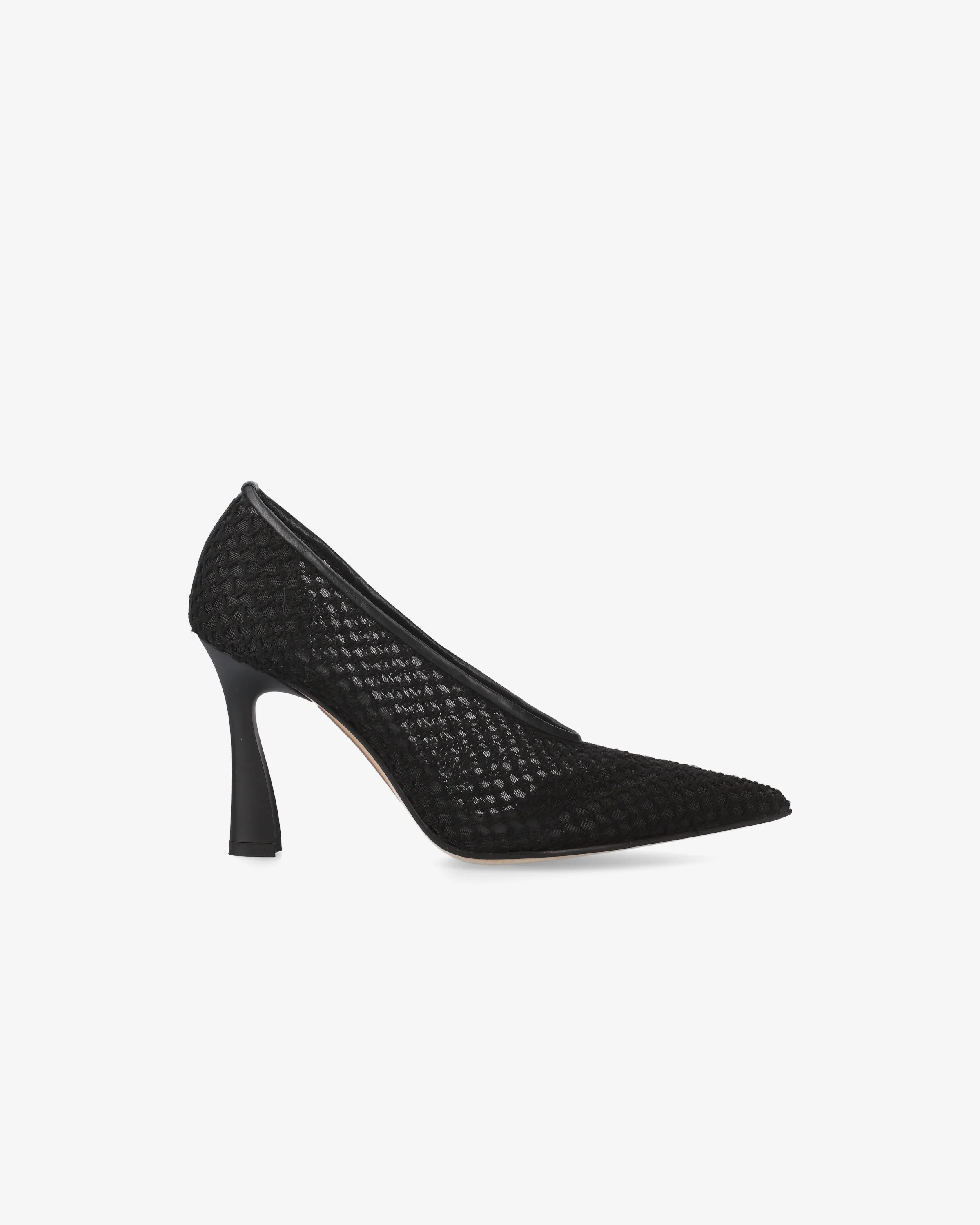 Embroidered mesh pumps with leather trim