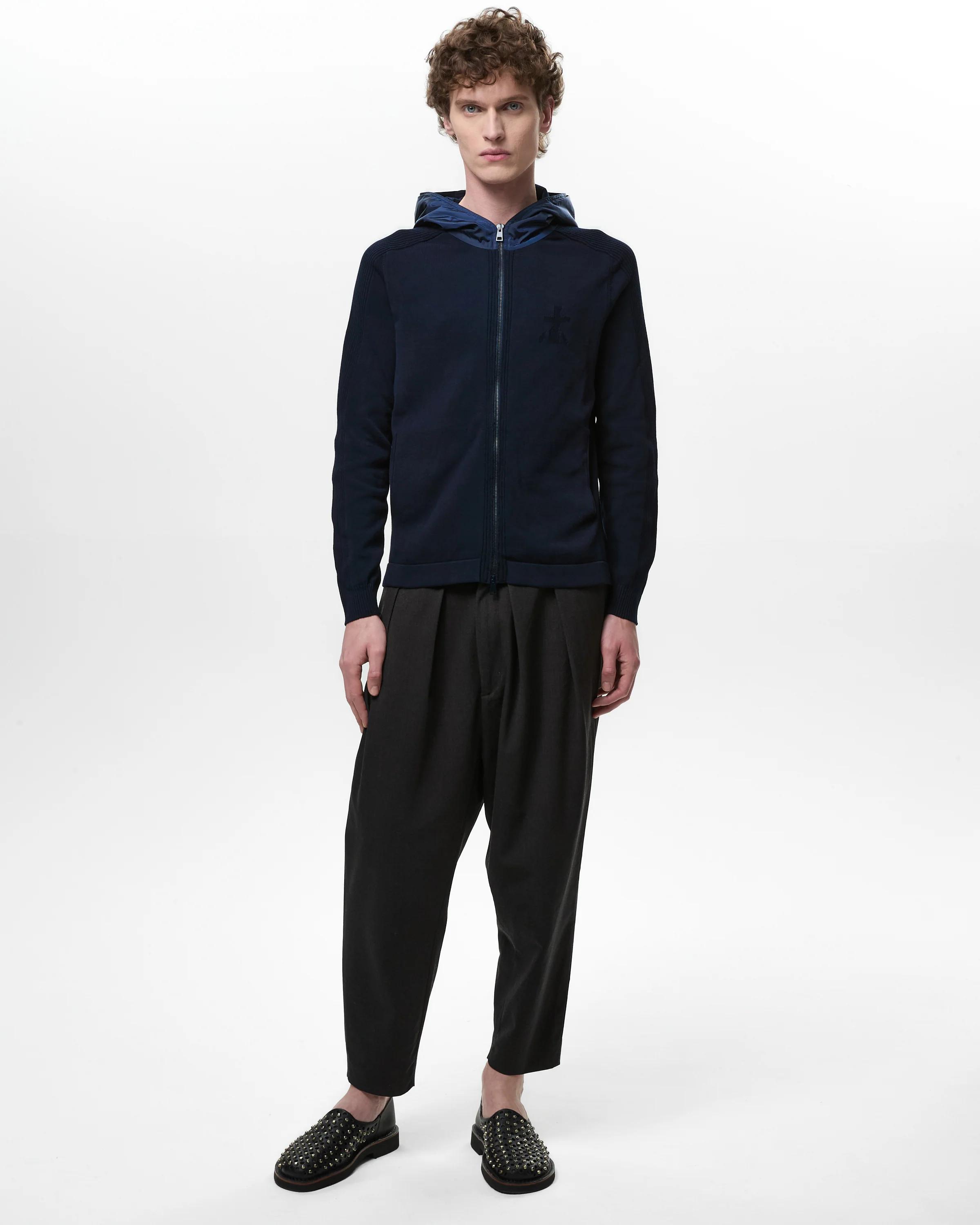 Knit with Openwork and Inside Pockets Blue