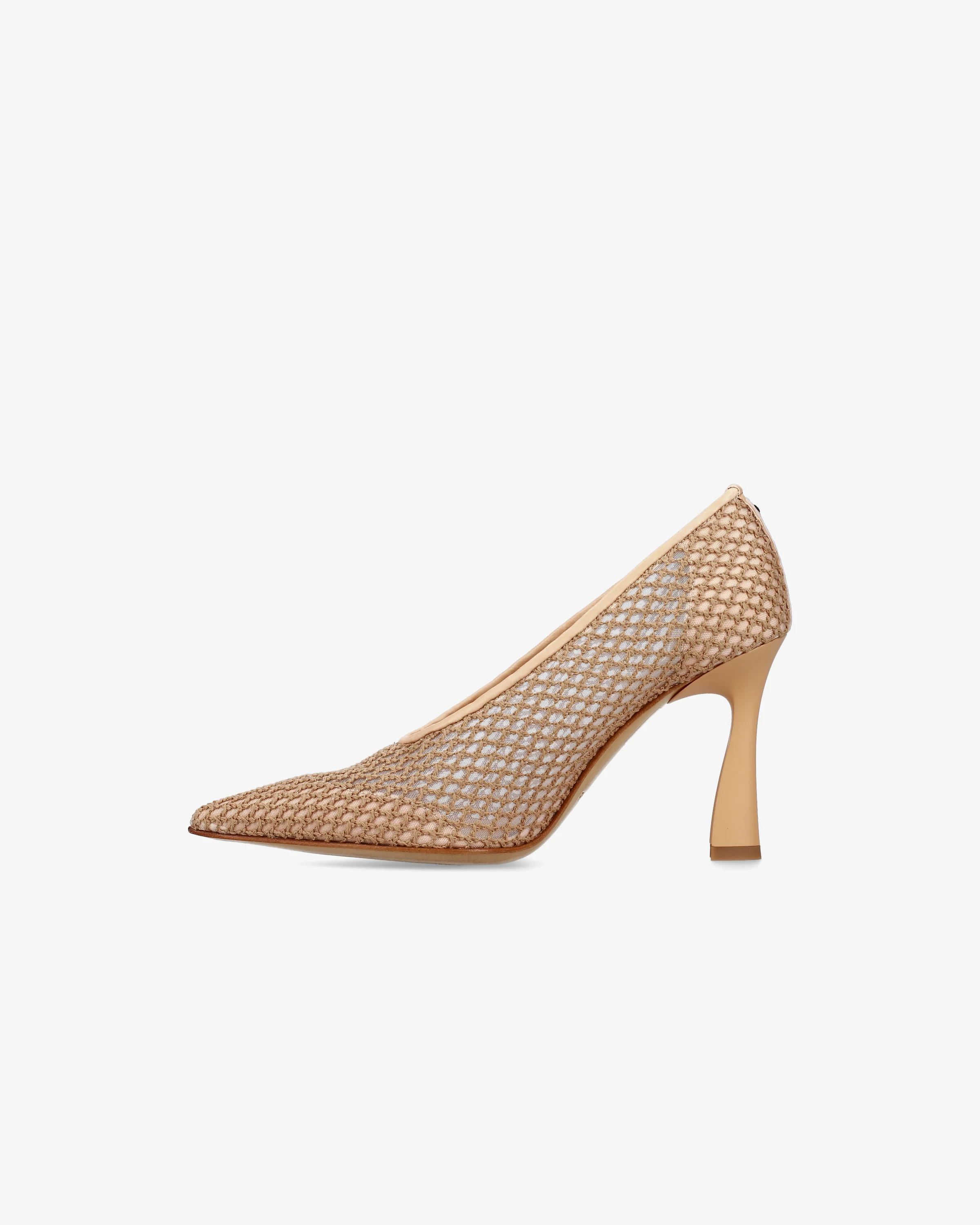 Embroidered mesh pumps with leather trim