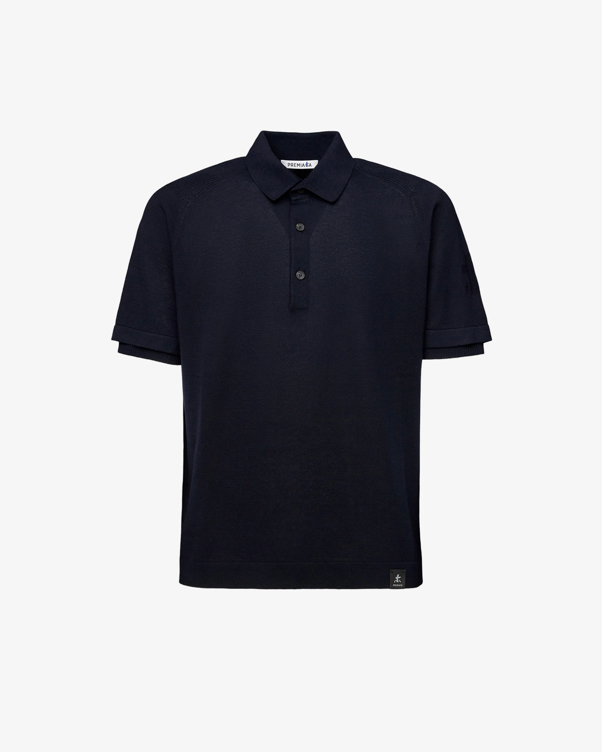 Cotton Crepe Knit with Side Slits and Blue Lineated Buttons
