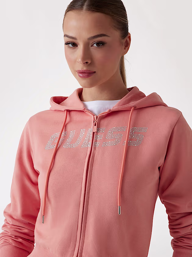 Logo rhinestones hoodie sweatshirt - GUESS