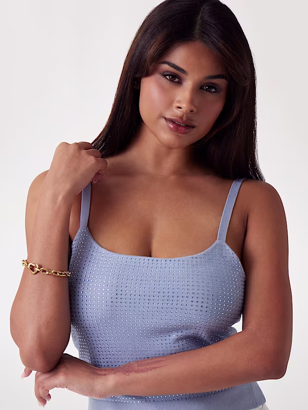 Rhinestones cropped tank top - GUESS