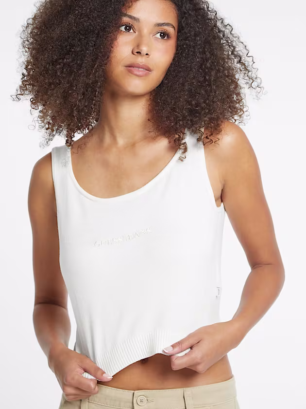 Silk and Wool-Blend Scoop Logo Sweater Tank - GUESS