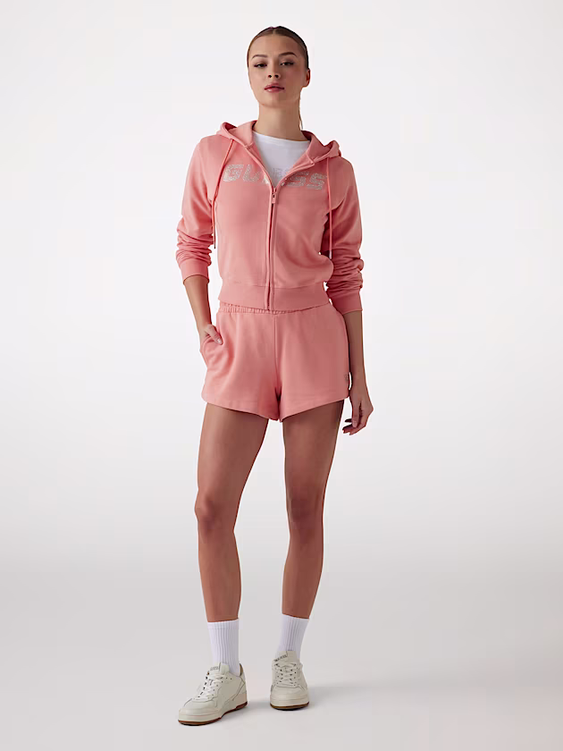 Logo rhinestones hoodie sweatshirt - GUESS