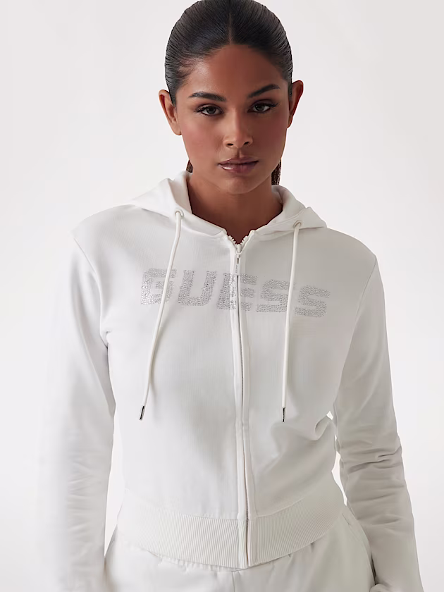 Logo rhinestones hoodie sweatshirt - GUESS