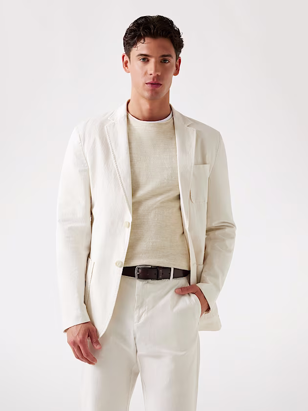 Linen-blend single-breasted blazer - GUESS