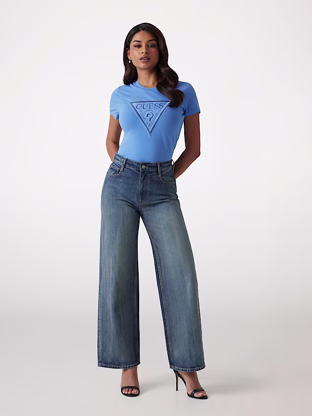 Rhinestones triangle logo T-shirt - GUESS