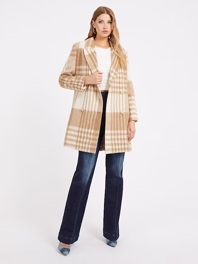 Wool blend check coat - GUESS