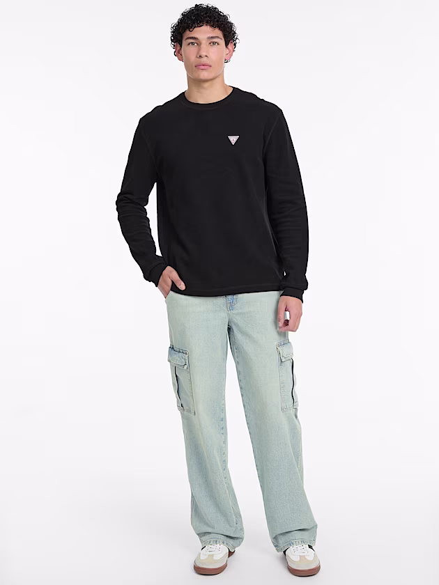 Waffle-Knit Mini Triangle Long-Sleeve Tee - GUESS