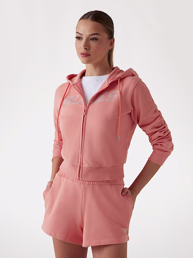 Logo rhinestones hoodie sweatshirt - GUESS