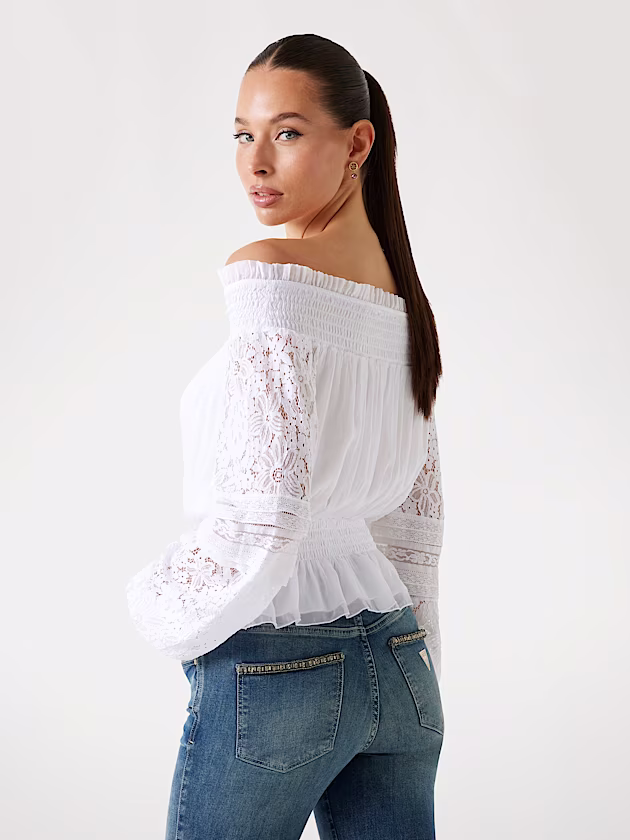 Silk-blend off-shoulder top - GUESS