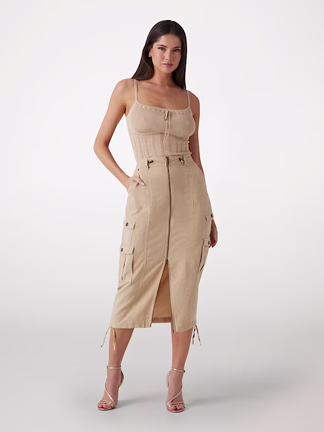 Long linen-blend cargo skirt - GUESS