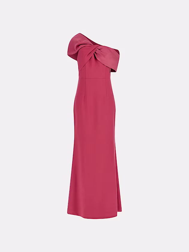 Long crêpe dress with satin trim - GUESS