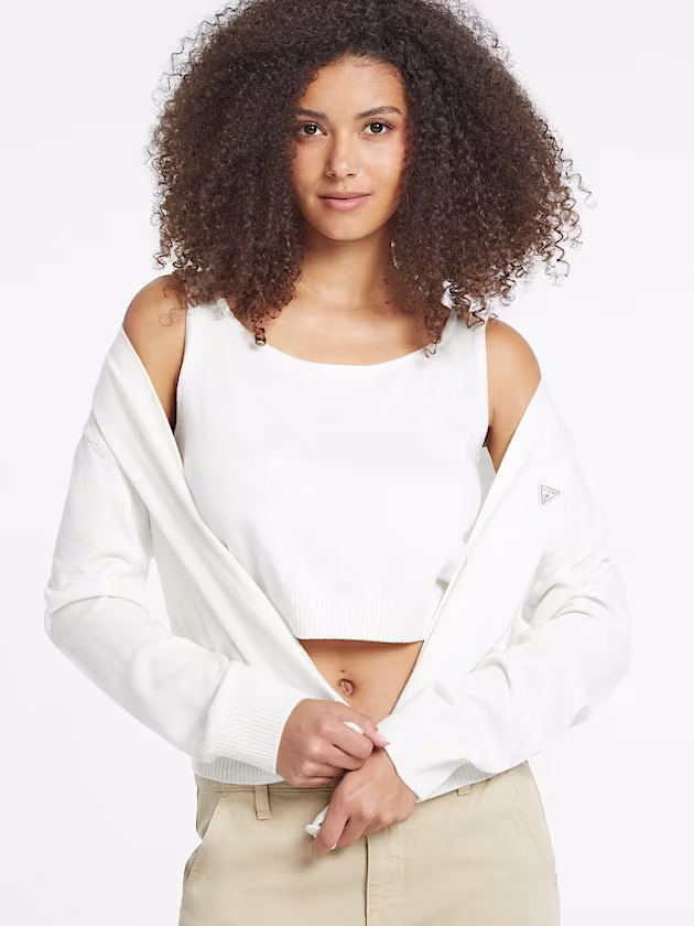 Silk and Wool-Blend Scoop Logo Sweater Tank - GUESS