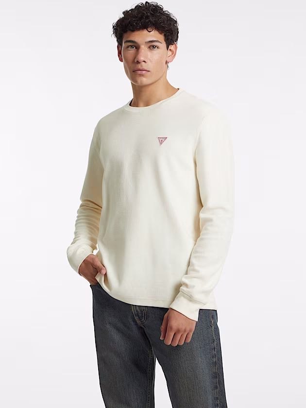 Waffle-Knit Mini Triangle Long-Sleeve Tee - GUESS