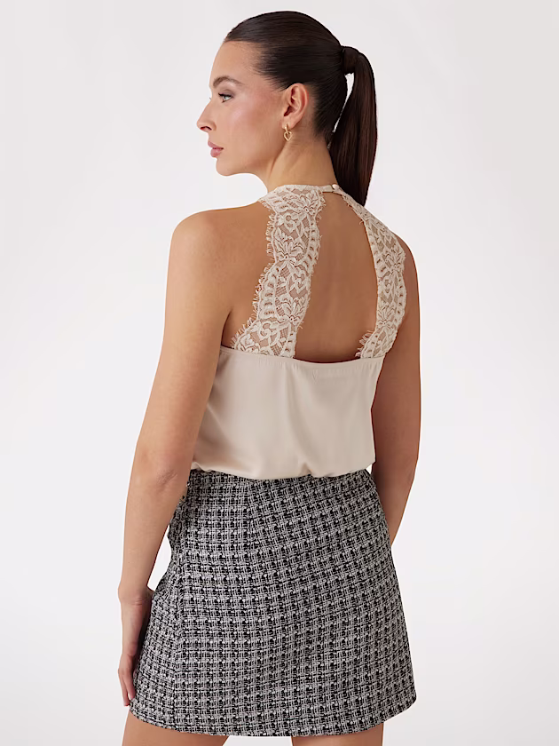 Sleeveless A-line satin top - GUESS