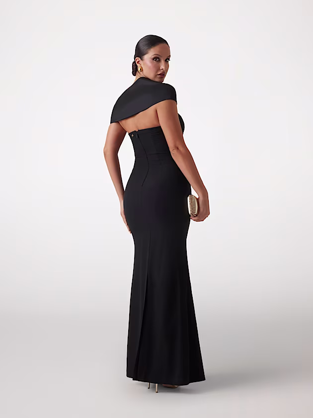 Long crêpe dress with satin trim - GUESS