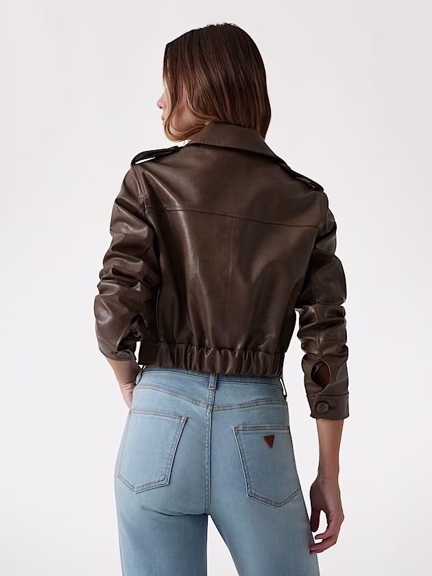 Cropped faux-leather jacket - GUESS