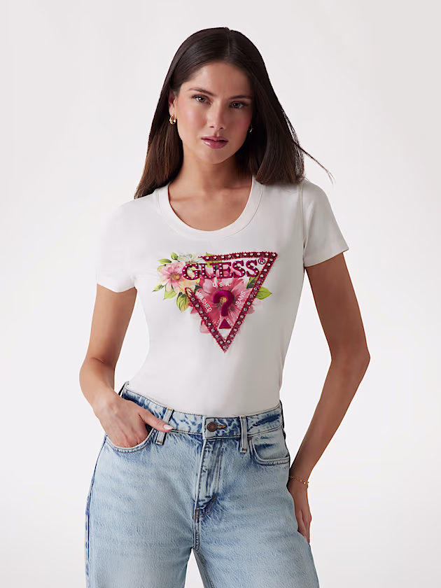 Floral triangle logo T-shirt - GUESS