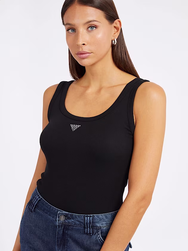 Rhinestones triangle logo tank top - GUESS