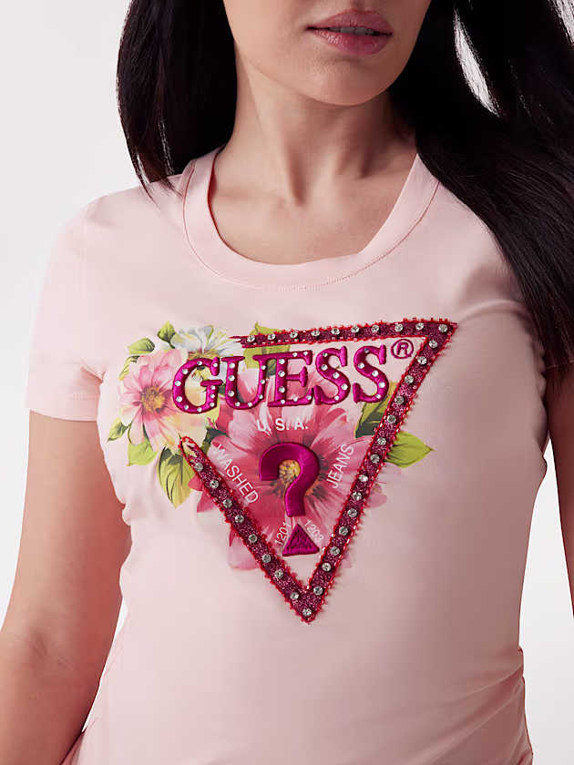 Floral triangle logo T-shirt - GUESS