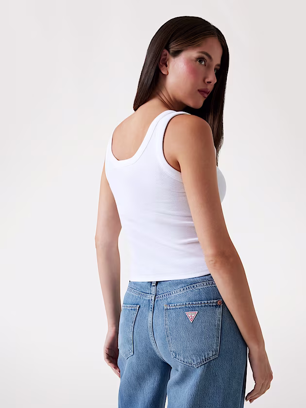 Rhinestones triangle logo tank top - GUESS