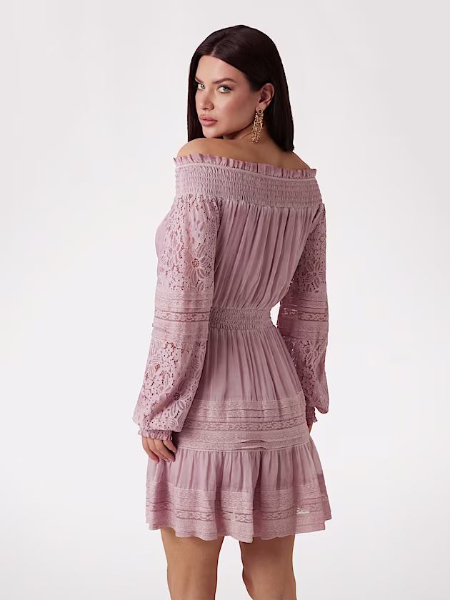 Silk-blend off-shoulder mini dress - GUESS