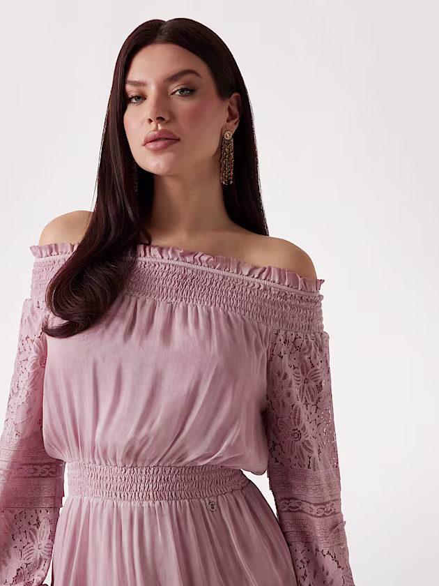 Silk-blend off-shoulder mini dress - GUESS