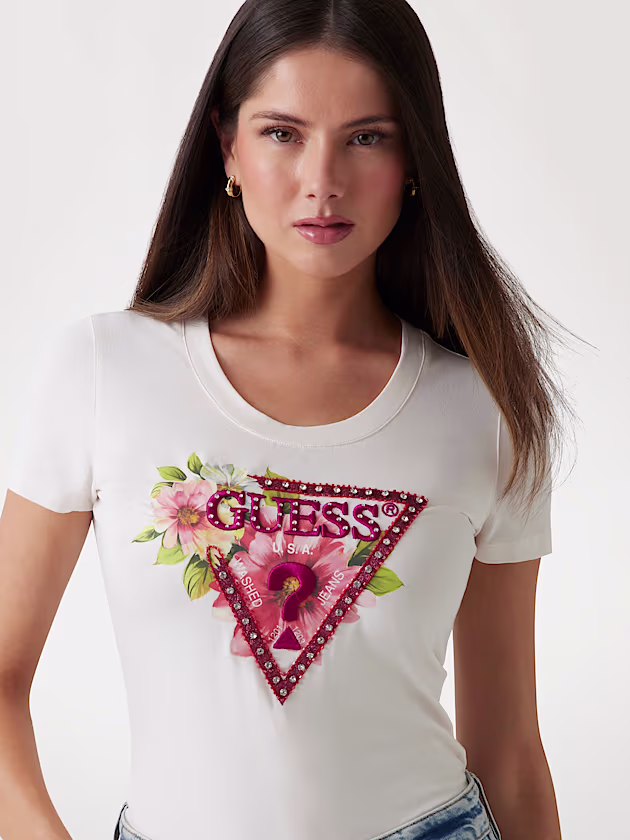 Floral triangle logo T-shirt - GUESS