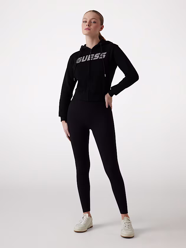 Logo rhinestones hoodie sweatshirt - GUESS