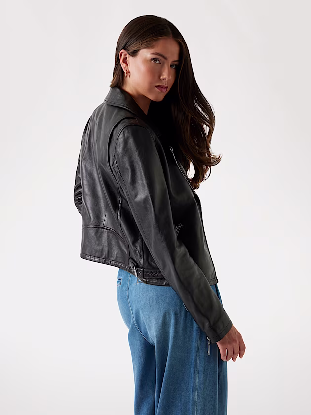 Genuine leather biker jacket - GUESS