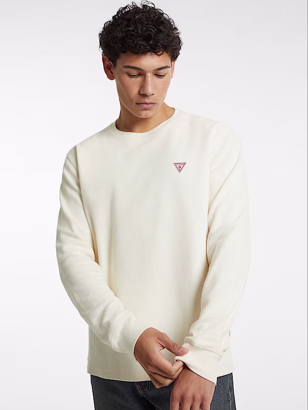 Waffle-Knit Mini Triangle Long-Sleeve Tee - GUESS