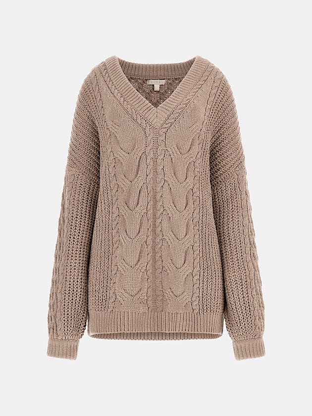Cable-knit-V-neck sweater - GUESS