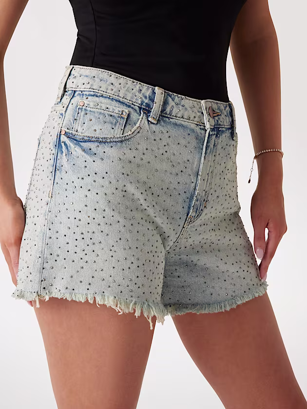 Rhinestone embellished denim shorts - GUESS