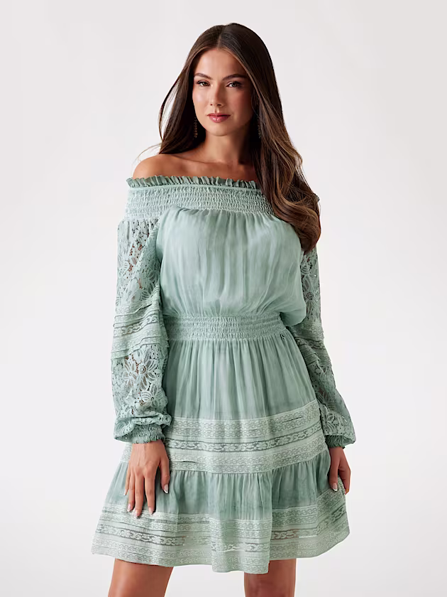 Silk-blend off-shoulder mini dress - GUESS