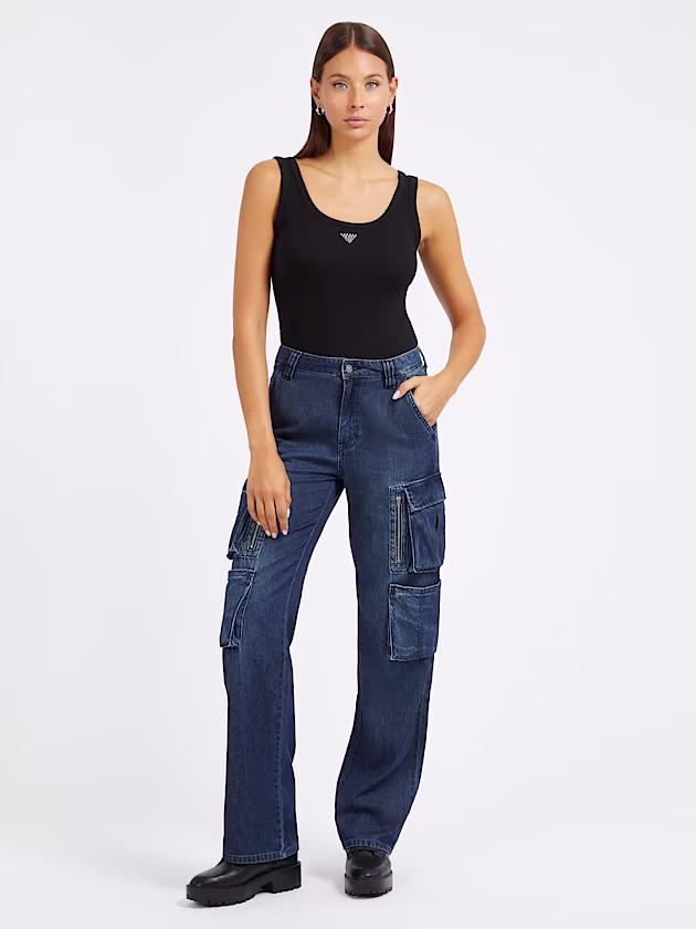 Rhinestones triangle logo tank top - GUESS