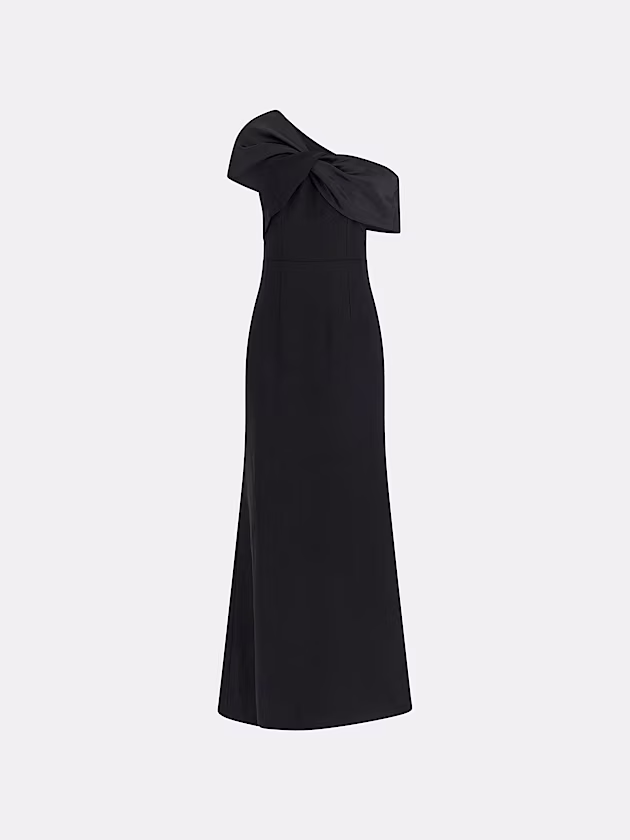 Long crêpe dress with satin trim - GUESS