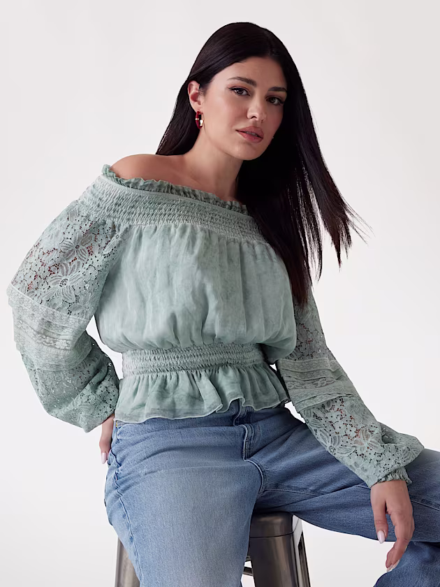 Silk-blend off-shoulder top - GUESS