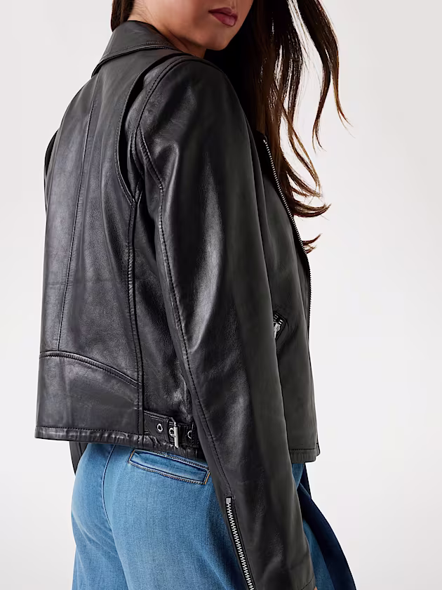 Genuine leather biker jacket - GUESS