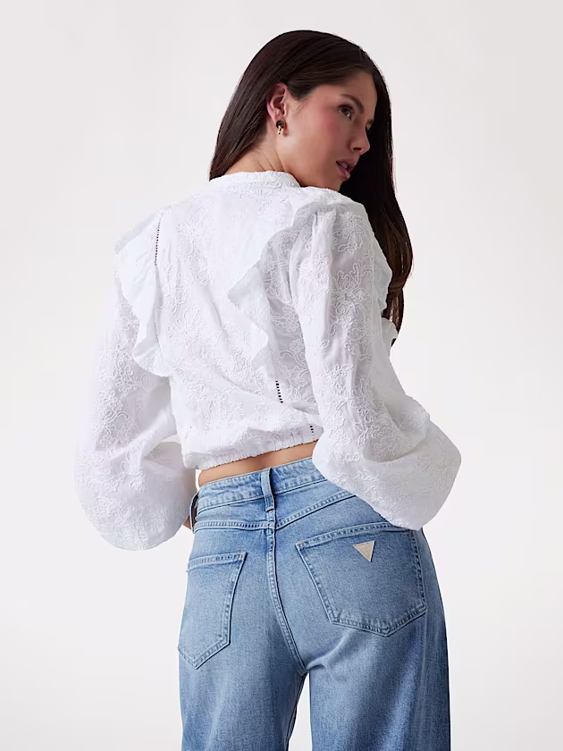 Embroidered tie-front blouse - GUESS
