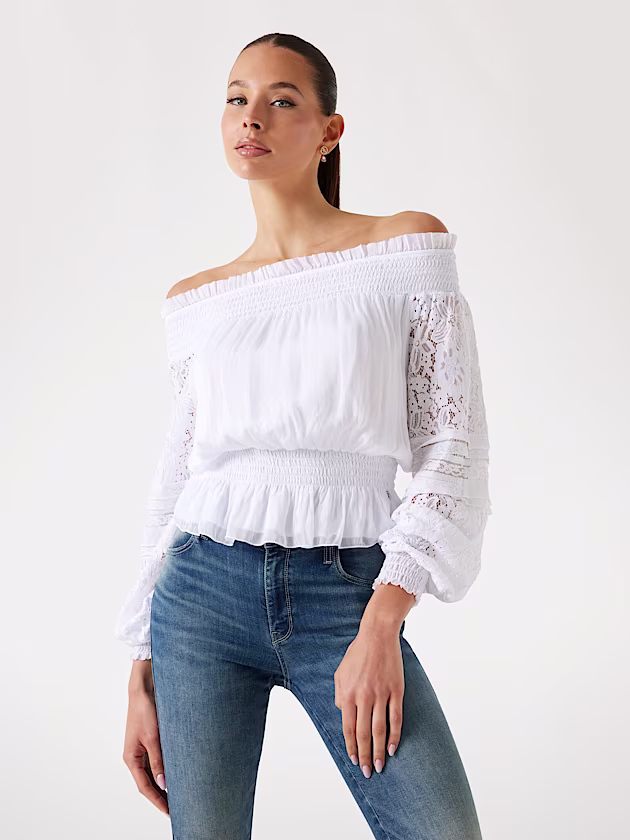 Silk-blend off-shoulder top - GUESS