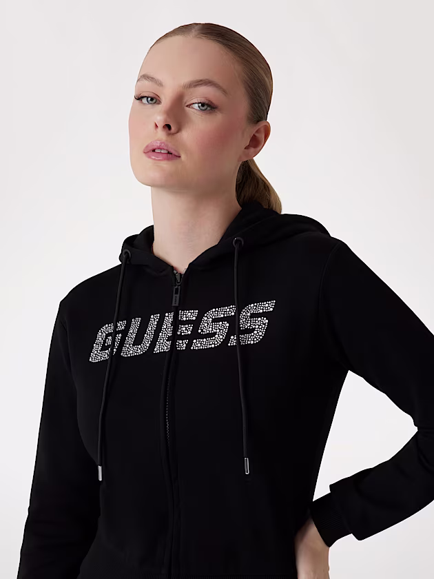 Logo rhinestones hoodie sweatshirt - GUESS