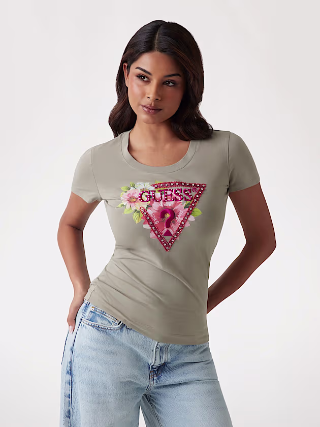 Floral triangle logo T-shirt - GUESS