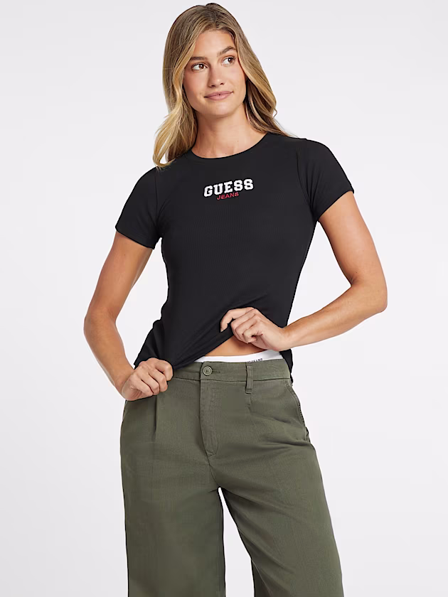 Slim Rib-Knit Embroidered Tee - GUESS