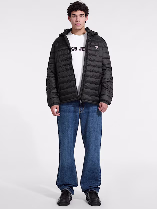 Nylon Hooded Puffer Jacket - GUESS