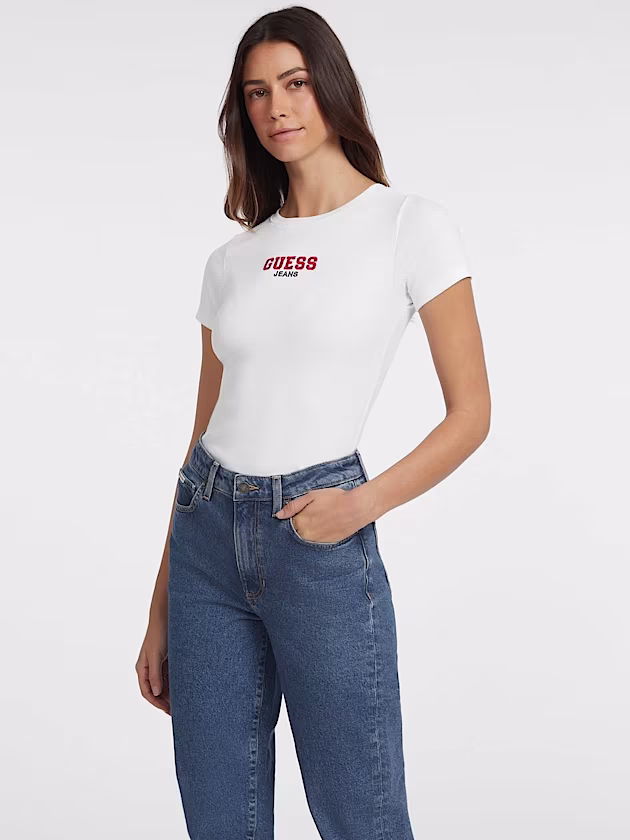 Slim Rib-Knit Embroidered Tee - GUESS
