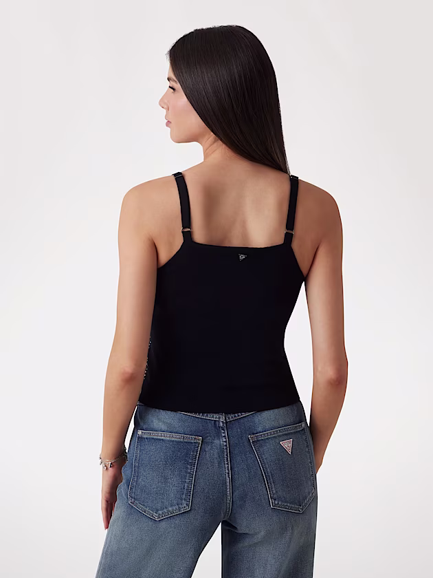 Rhinestones cropped tank top - GUESS