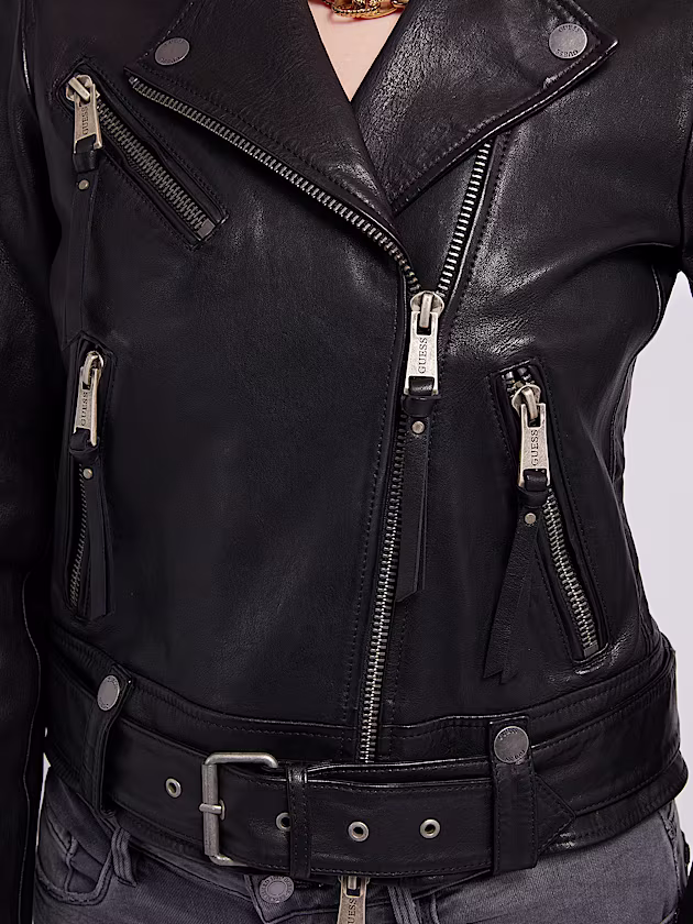 Real leather biker jacket - GUESS