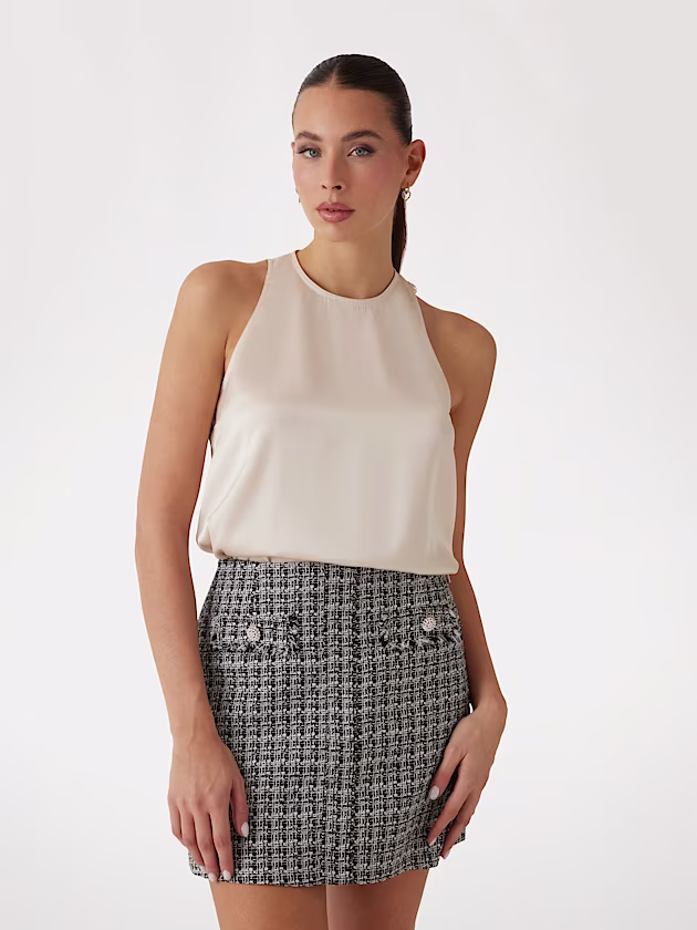 Sleeveless A-line satin top - GUESS