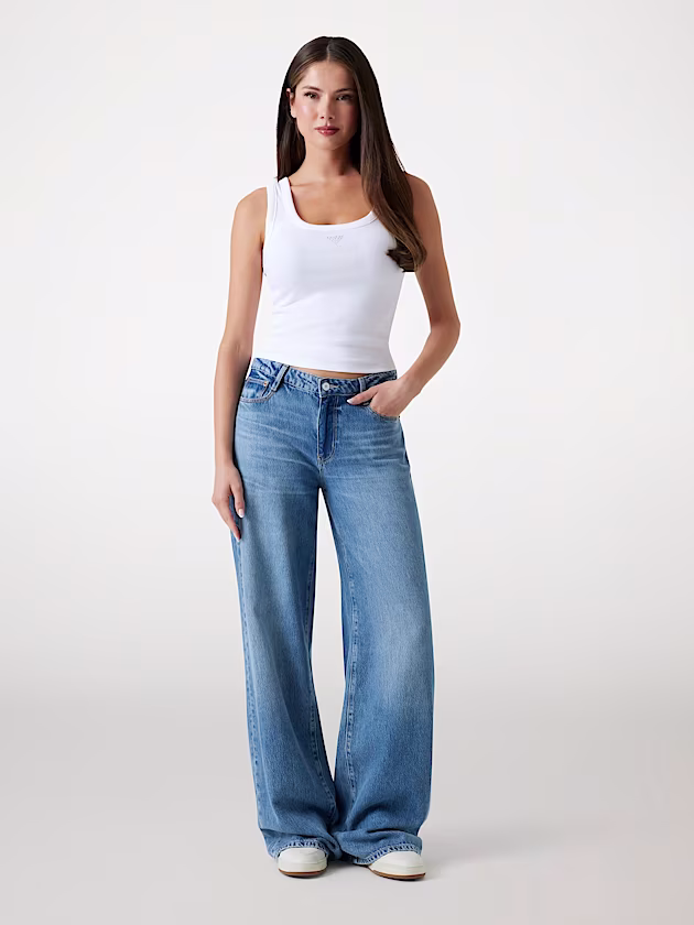 Rhinestones triangle logo tank top - GUESS